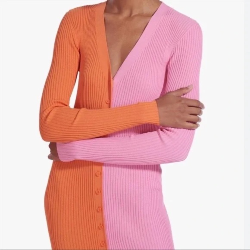 STAUD Shoko Sweater Dress ,Color- Nectarine & Pink Size-L